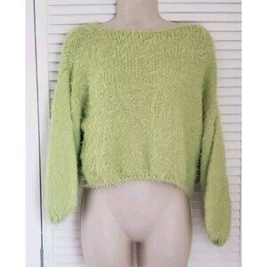 NEW FREE PEOPLE CROP FLURRY SWEATER GREEN PULLOVER SZ XS